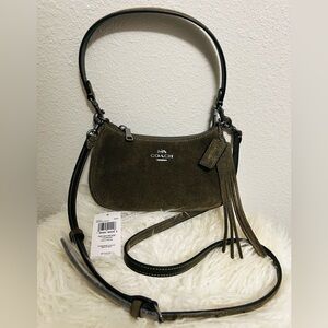 Coach Army Green Suede Satchel Crossbody Bag NWT
